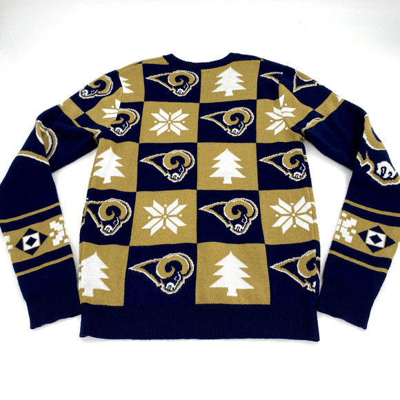 Los Angeles LA Rams NFL Sz S Mens Holiday X-Mas Sweater Graphic Print Blue Gold - Picture 2 of 9